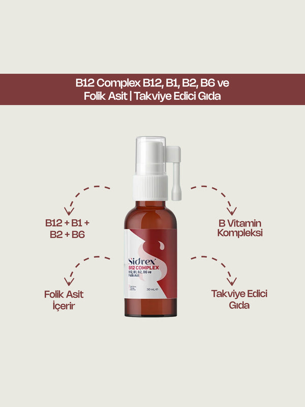 B12 Complex B12, B1, B2, B6 ve Folik Asit | Takviye Edici Gıda
