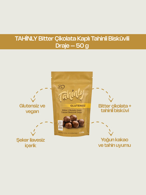 Bitter Çikolata Kaplı Tahinli Bisküvili Draje 50 GR
