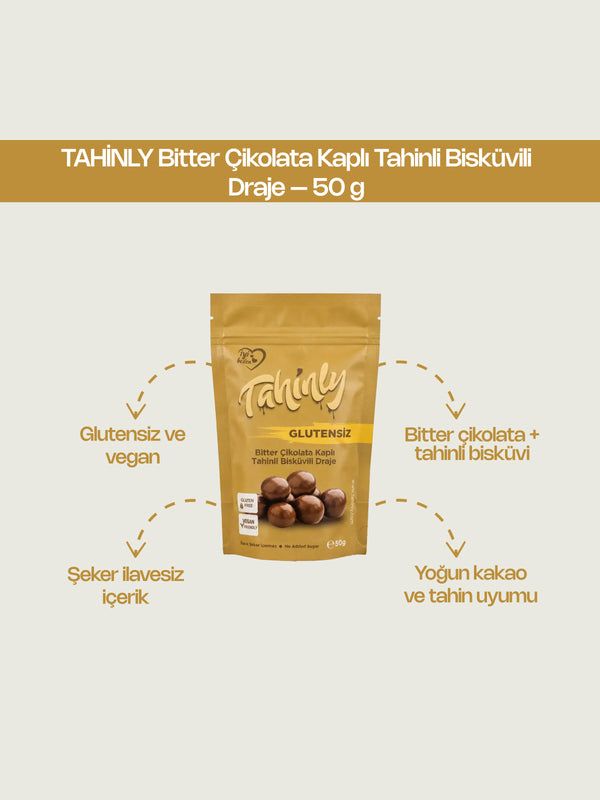 Bitter Çikolata Kaplı Tahinli Bisküvili Draje 50 GR