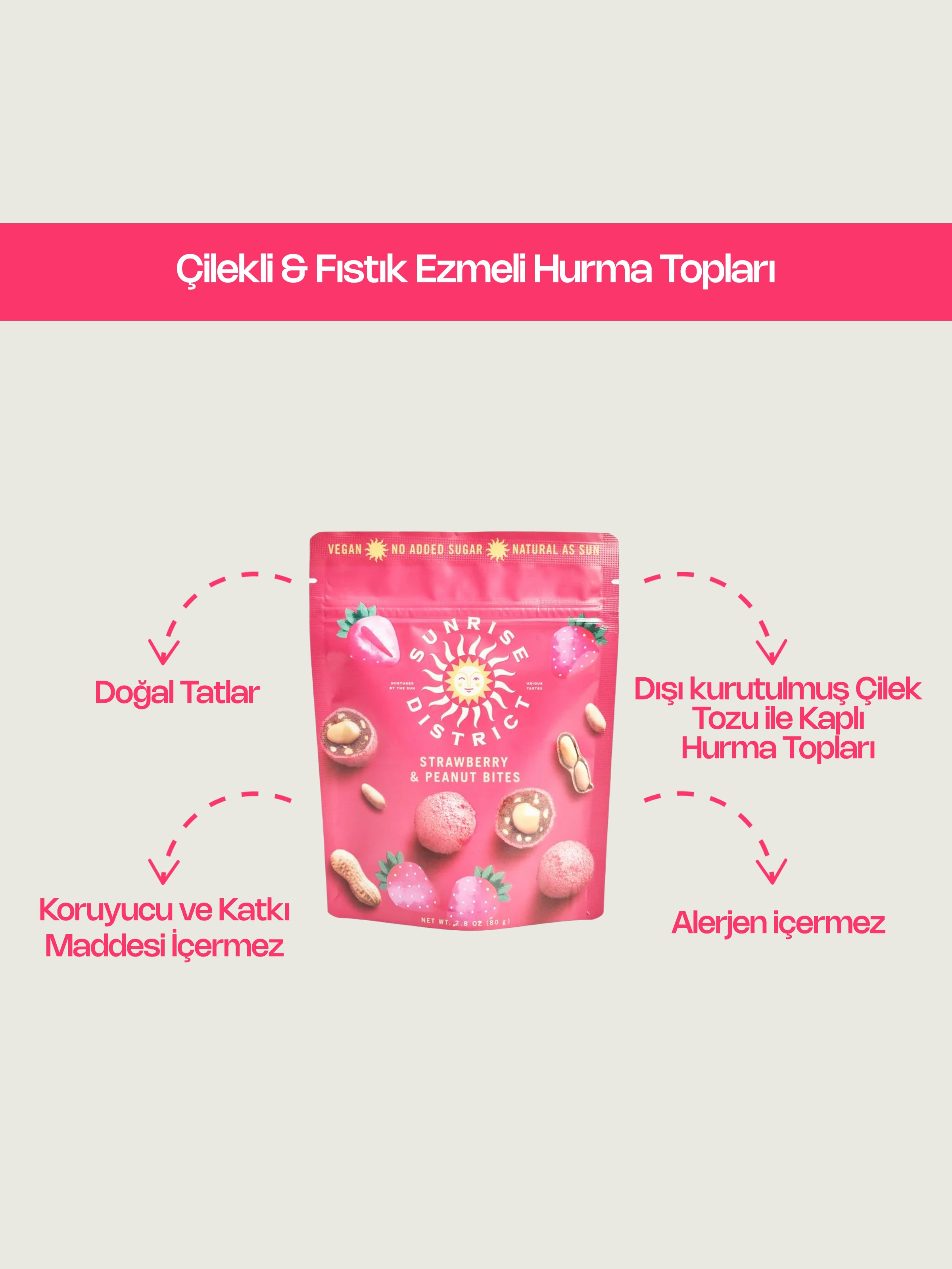 ÇİLEKLİ & FISTIK EZMELİ HURMA TOPLARI 80 G