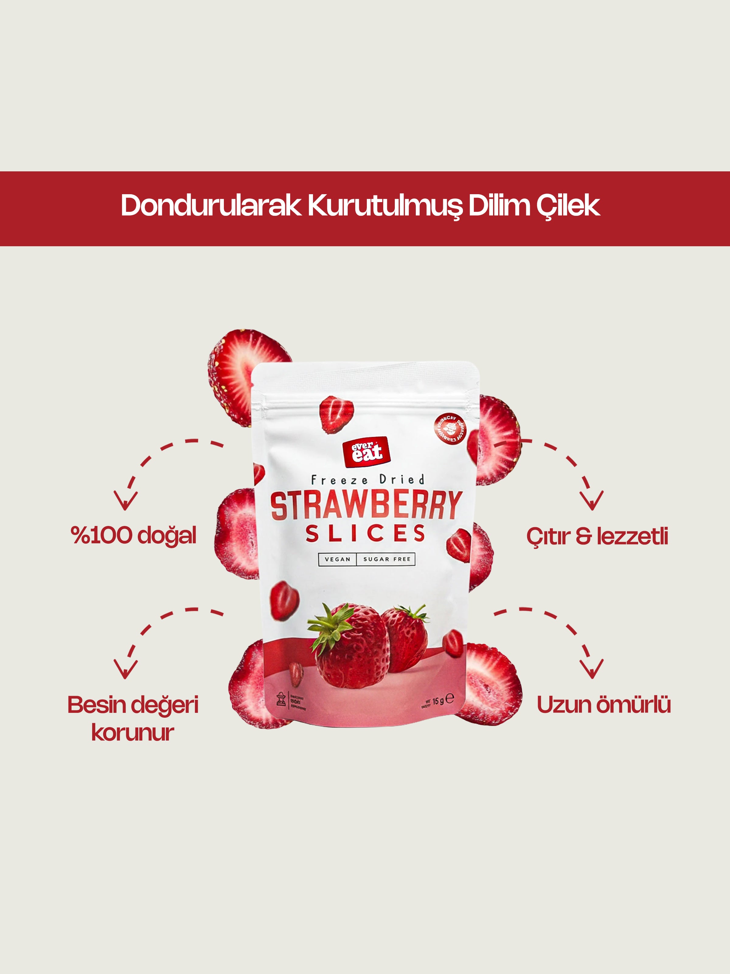 Daily Dondurularak Kurutulmuş Dilim Çilek 15 Gr - Freeze Dry Çıtır Çilek Cipsi