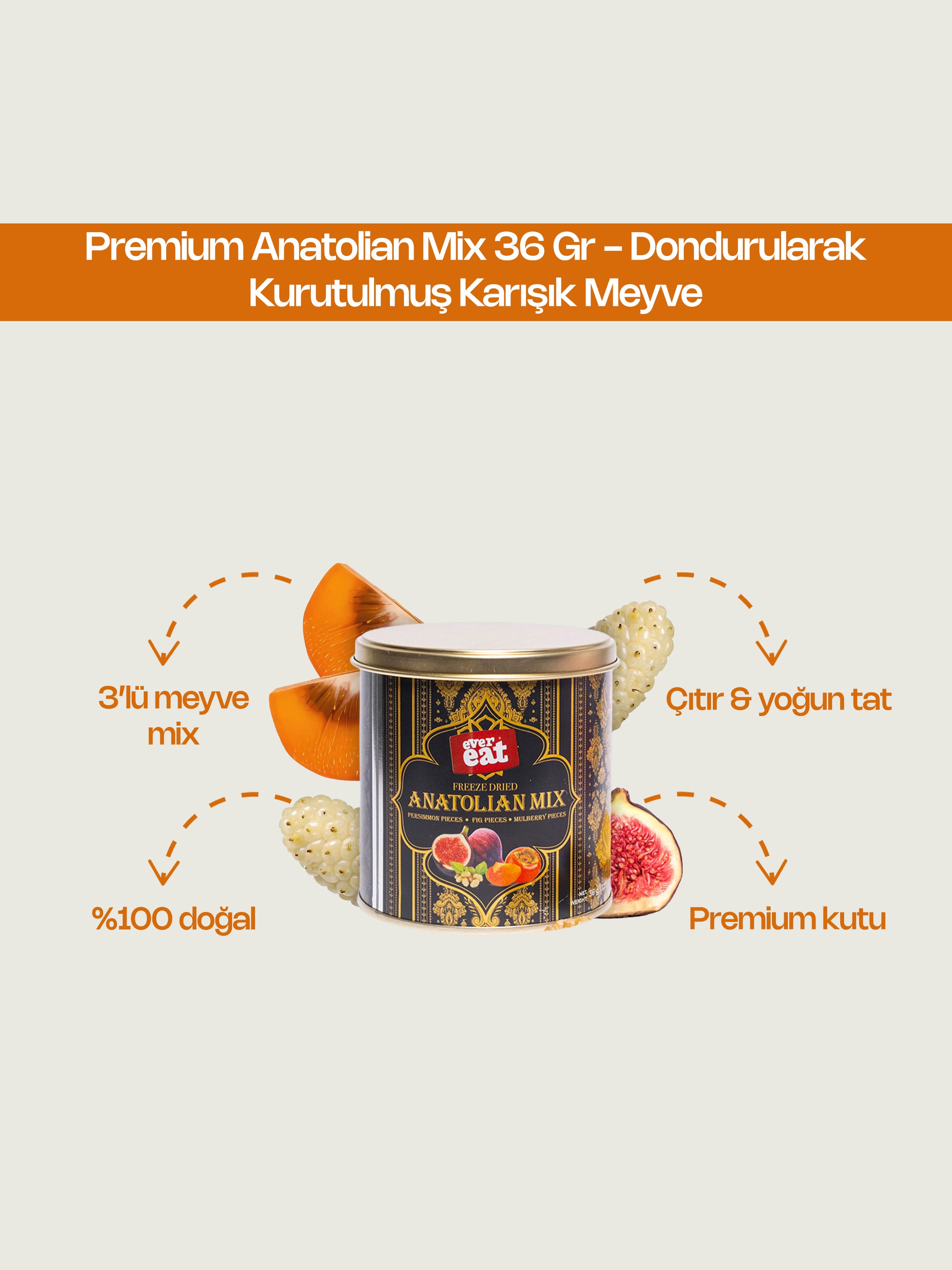 Premium Anatolian Mix 36 Gr - Dondurularak Kurutulmuş Karışık Meyve (İncir, Dut, Hurma)