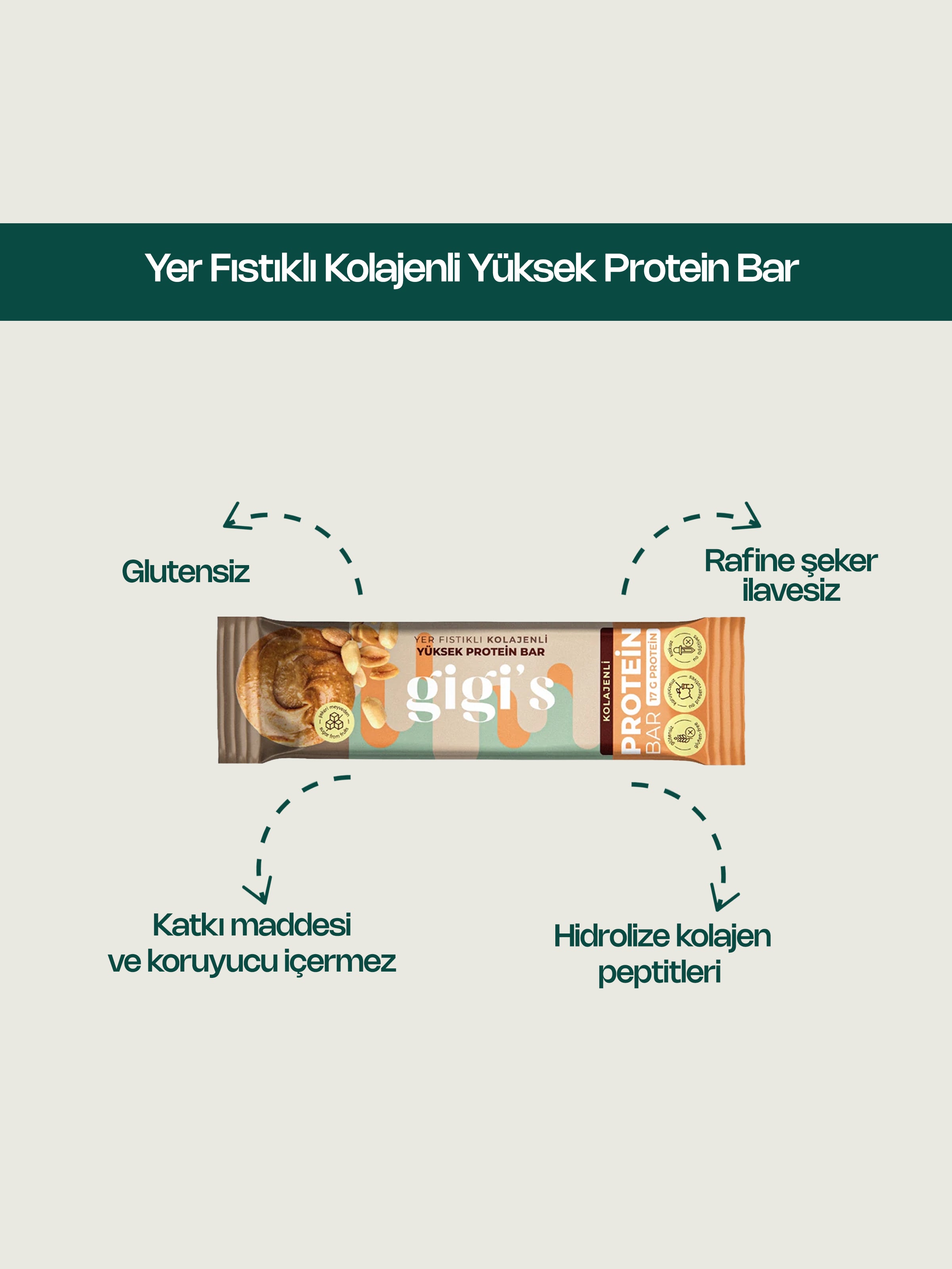 Yer Fıstıklı Kolajenli Yüksek Protein Bar